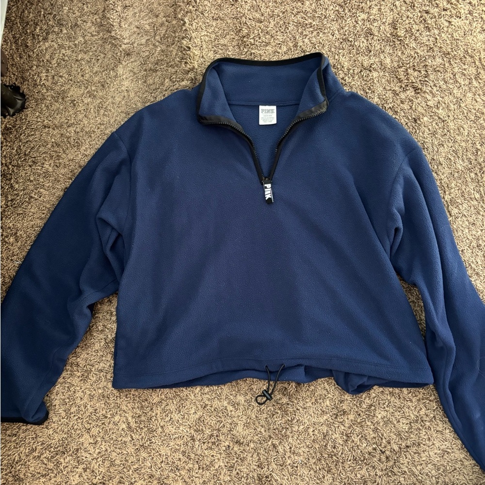 Navy Blue Quarter-Zip Cropped Fleece Pullover